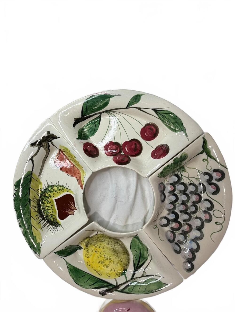 Italian Hand Painted Ceramic Divided Serving Tray with Fruit Motif